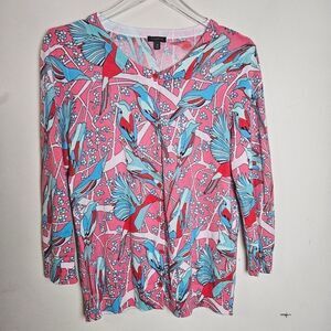 Talbots Women's  Sweater Bird Print Button-up Cardigan Lightweight Medium